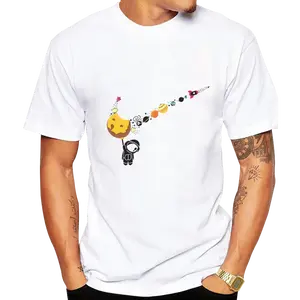 Men Women Funny Astronaut Moon Planet Rocket Graphic Vintage Cotton Short Sleeve T-Shirt Casual Crew Neck Tee