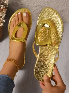 Women's Fashionable Plain Color Slippers, Casual Comfortable Flat Slippers for Summer, Lightweight Breathable Shoes for Daily Wear