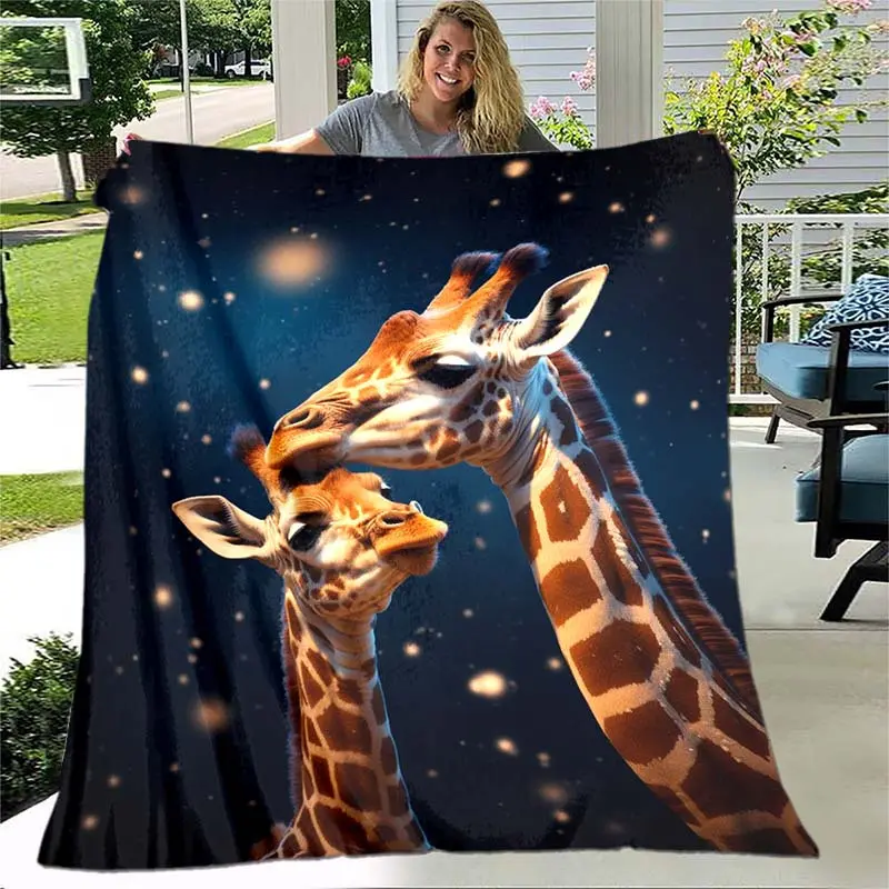 1Pc Lightweight Flannel Giraffe Animal Character Blanket - Digital Printing Thin Throw Blanket for Sofa, Travel, Office, Animal Character Blankets