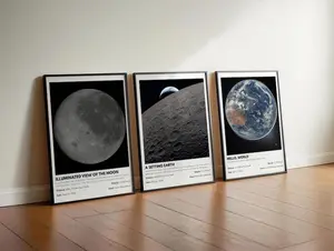 Set of 3 NASA Space Prints, Triptych Moon and Earth Wall Art , Product without frame