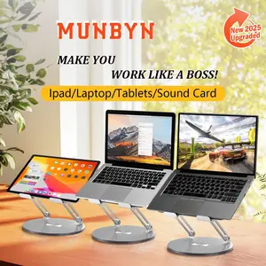 360° Rotating Laptop Stand】Adjustable Foldable Aluminum Laptop Stand, 2-in-1 Multifunctional Laptop Stand Hub for Gaming laptop & Mobile stand,Gray
