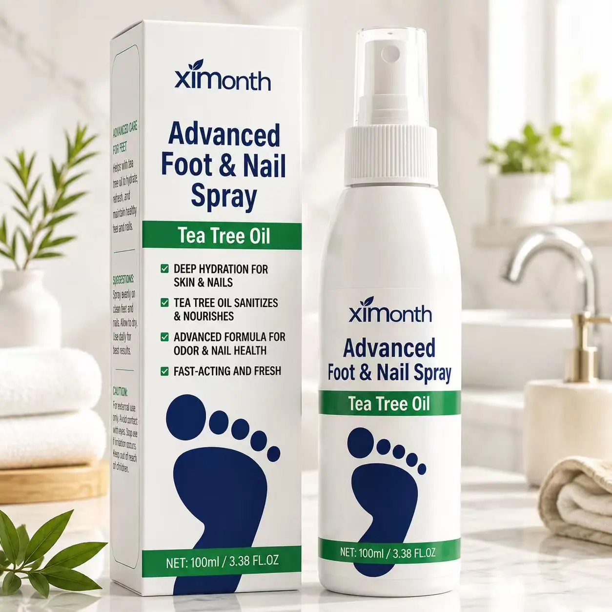 Foot Spray with Tea Tree Oil - Foot Sanitizer for Feet Odo,Foot Care Dry Fee Moisturizer Hydrate Moisturizing Spray depies pecueca deodorize nail fungus long-lasting antibacterial Moisture, Antimicrobial Spray