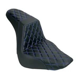 2-Up Driver Passenger Seat Blue Diamond Stitching PU Leather Cushion Fit For Harley Softail Fat Boy FLFB FLFBS 2018-2025 Breakout FXBR FXBRS 2023-2025