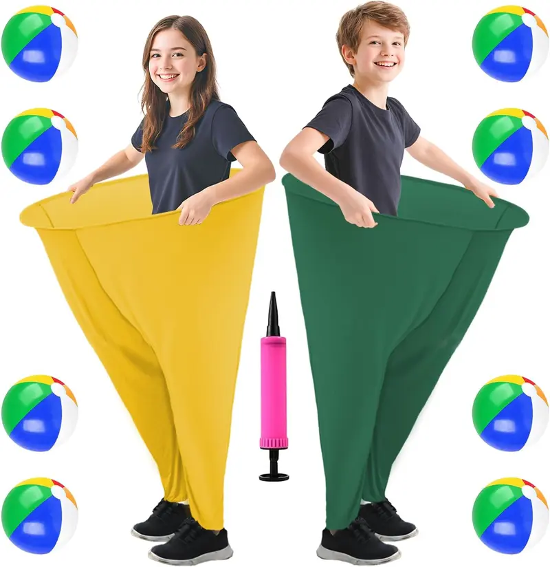6 Pcs Granny Pants Yard Game, 2025 New Funny Giant Stretchy Pants, Granny Pants Outdoor Game with 4 Bouncy Balls & 1 Pump & 1 Granny Pant ( Random Color )
