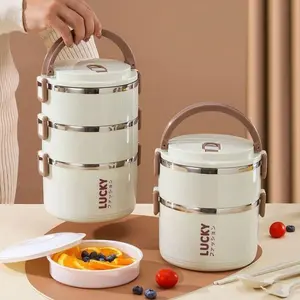 Multi-Layer Lunch Box Large Capacity Dual Layer with Lid, Stainless Steel Divided Food Container, Reusable Meal Box for Soup and Breakfast, Portable Lunch Box