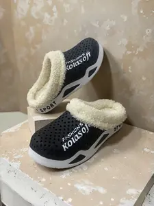 Men's Winter Fleece Lined Hole Shoes, Warm Comfortable Lightweight Eva Slippers, Indoor Outdoor Home Cotton Slippers, Casual Slipper Shoes, Fashionable Soft Slippers