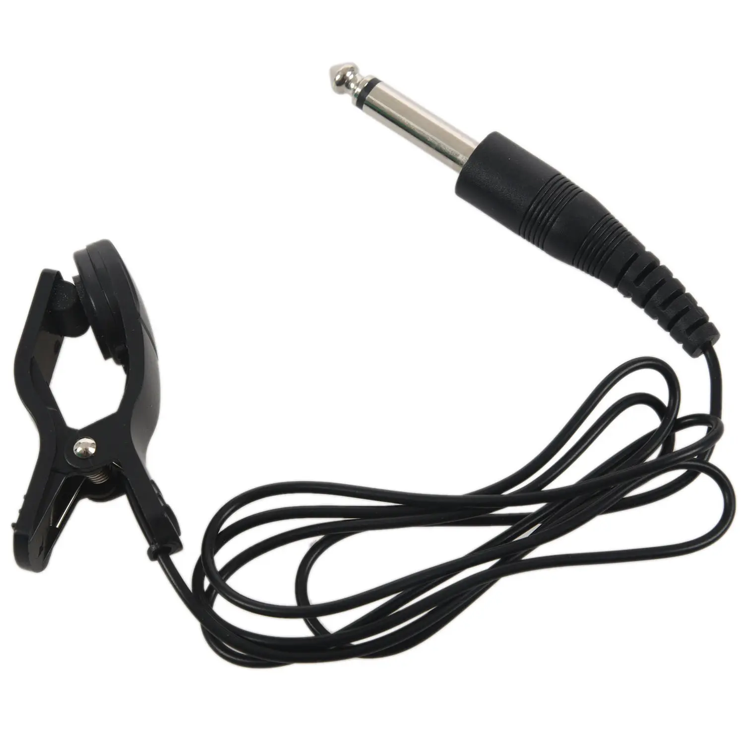 Black Universal Clip-On Piezo Contact Microphone for Acoustic Guitars - Plastic Build, Built-In Vibration Sensor, 6mm Standard Jack, 82cm Cable Length, Guitar Tuning Compatible