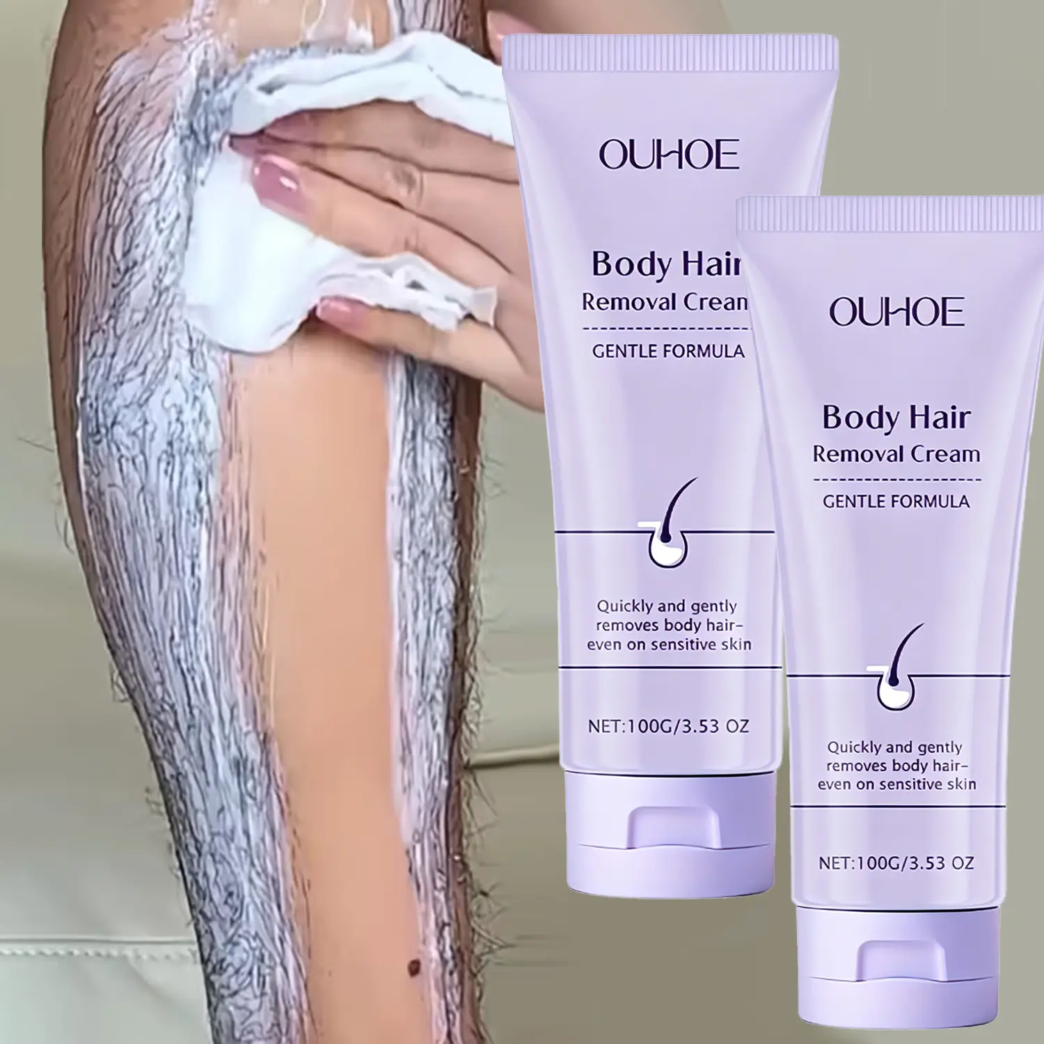 2 PCS Gentle Body Hair Removal Cream for Man & Women, Painless | Flawless Depilatory Cream, Body Hairs Removal Cream with Spatula Applicator, Suitable for All Skin Types & Sensitive