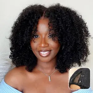UNice 250% V Part Fluffy Kinky Curly Wig wiht Burmese Curly Layer Gluless Human Hair Wigs No Leave Out Beginner Friendly #SpringStatements