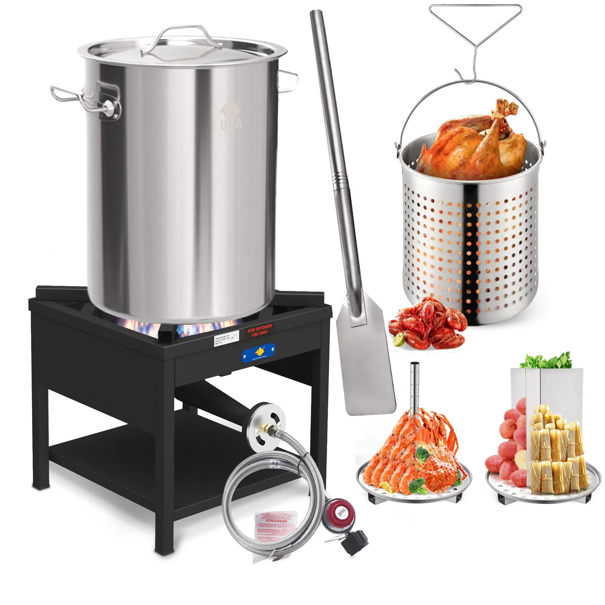 ARC 40QT Seafood Boiling Kit, 200,000BTU Propane Burner and 36" Mixing Paddle, Crawfish Boil Pot w/Basket and Steamer Rack, Outdoors Cooking and Steaming, Large Turkey Fryer Pot, Lobster Shrimp Pot