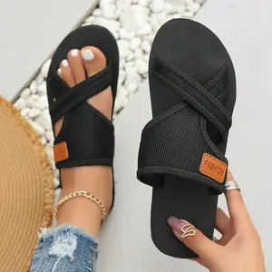 Women’s casual, comfortable flat sandals with arch support — black orthotic platform wedge clogs made of durable synthetic polyurethane leather, suitable for summer