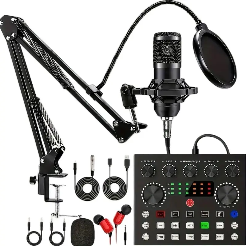 Professional Computer Microphones with Adjustable Boom Arm Stand and Pop Filter for Podcasts and Streaming
