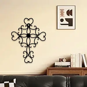 1pc Large Cross Metal Wall Art, Faith Statue Mural, Perfect for Chapel, Prayer Room, Devotional Wall Decor, Easter Gift, Ideal Gift for Believers,Perfect For Halloween/Christmas/Easter decor.