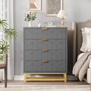 4 Drawer Dresser for Bedroom,34.5"Tall Wood Chest of Drawers with Metal Handle,Modern Nightstand  with Deep Drawers for Bedroom, Living Room, Hallway
