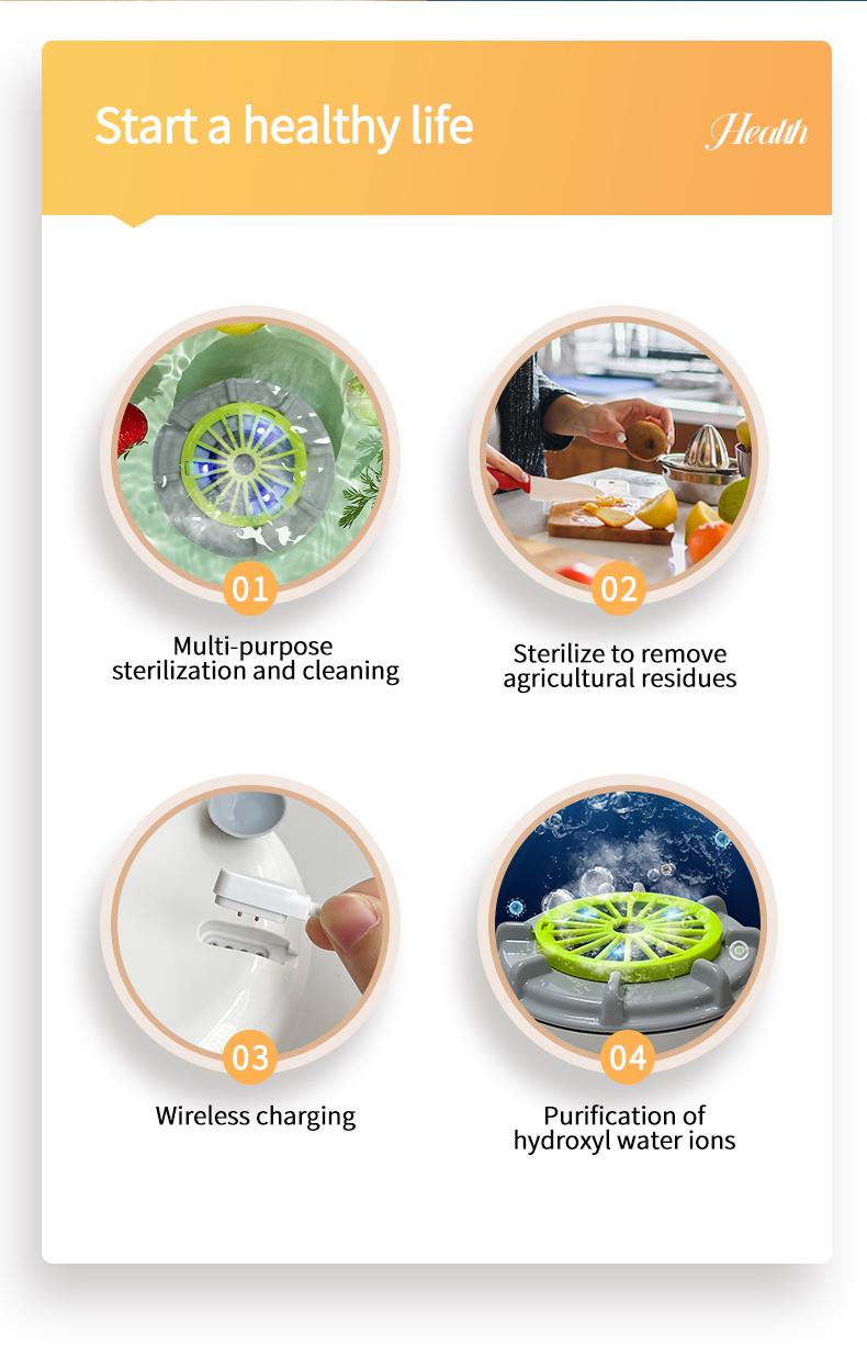 Fruit and Vegetable Cleaning Machine, Rotatable Fruit and Vegetable Purifier, USB Wireless Food Purifier, Vegetable and Fruit Cleaner Device with Water Rotator and OH ion Purification Technology for Fruits, Meat