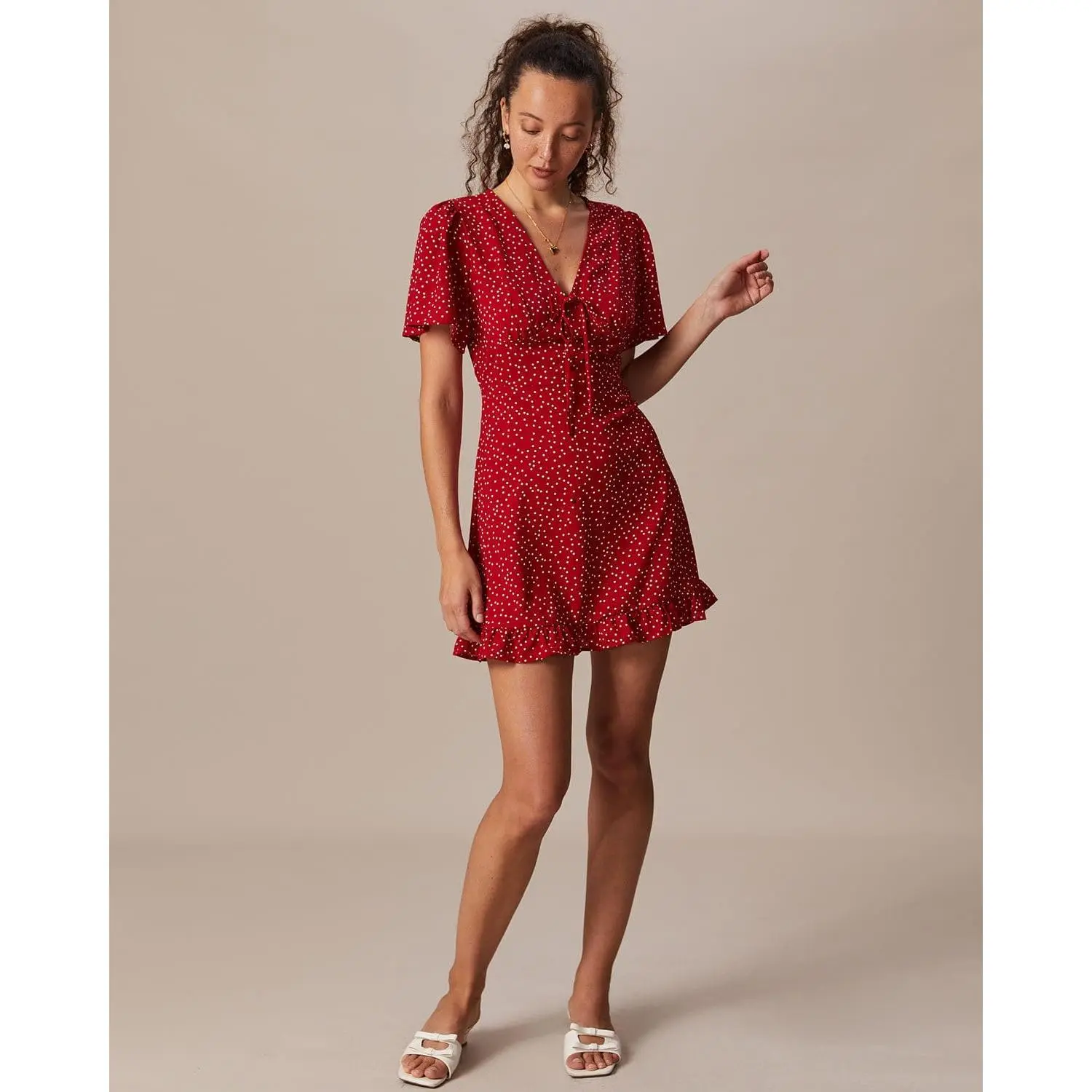 strapless open back dress Brown Polka Dot Puff Sleeve Ottillie Midi Dress