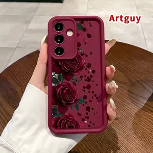 Phone Case Compatible with Samsung Galaxy S24 Plus S25 S23 S22 Ultra S24+ Blooming Ruby Roses Pattern Soft TPU Rubber Camera Protection Rugged Mobile Phone Cover for Boy