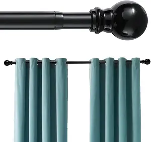 Curtain Rod 32 to 52 Inch - 1 Inch Heavy Duty Black Curtain Rods for Windows Blackout Curtains, Adjustable Small Window Curtain Rod for Bedroom, Kitchen, Bathroom, Cafe Curtains, Valances