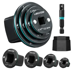 LIBRATON Low Profile Impact Socket Adapter Set, 5pc Magnetic Drive Converter Kit for Tight Space (1/4" to 3/8", 3/8" to 1/2", 1/2" to 3/4", 3/4" to 1", & 1/4" Hex Adapter) for Impact Wrench and Drill