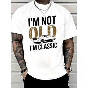 Men'S "I'M Not Old, I Am Classic" Pattern T-Shirt-Soft Cotton, Casual Crew Neck, Short Sleeve, Vintage Car Print-Suitable For Casual Wear Golf Gift T-Shirt For Men And Women