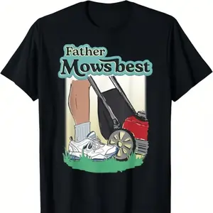 Father Mows Best Funny Retro Riding Lawn Mower Dad Gift T-Shirt, Crew Neck