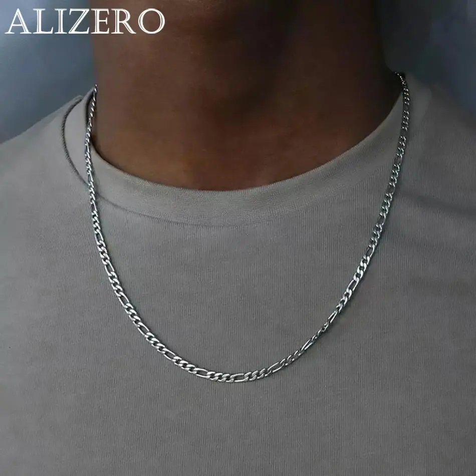 ALIZERO 40-75cm 925 Silver 4mm Figaro Chain Necklace for Women Men Long Necklace Hip Hop Jewelry Gift