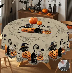 PLUMLIK Halloween Tablecloth with Cute Black Cat Pumpkin Bat Patterns, Halloween Decor 2025, Day Of The Dead Round & Rectangular Table Cloth, kitchen Homegoods Halloween, Holiday Indoor outdoor Table Decor, Halloween Ghost Bonfire Party Decor