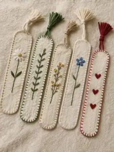Hand-Embroidered Daisy Bouquet Bookmarks for Learning & Decor