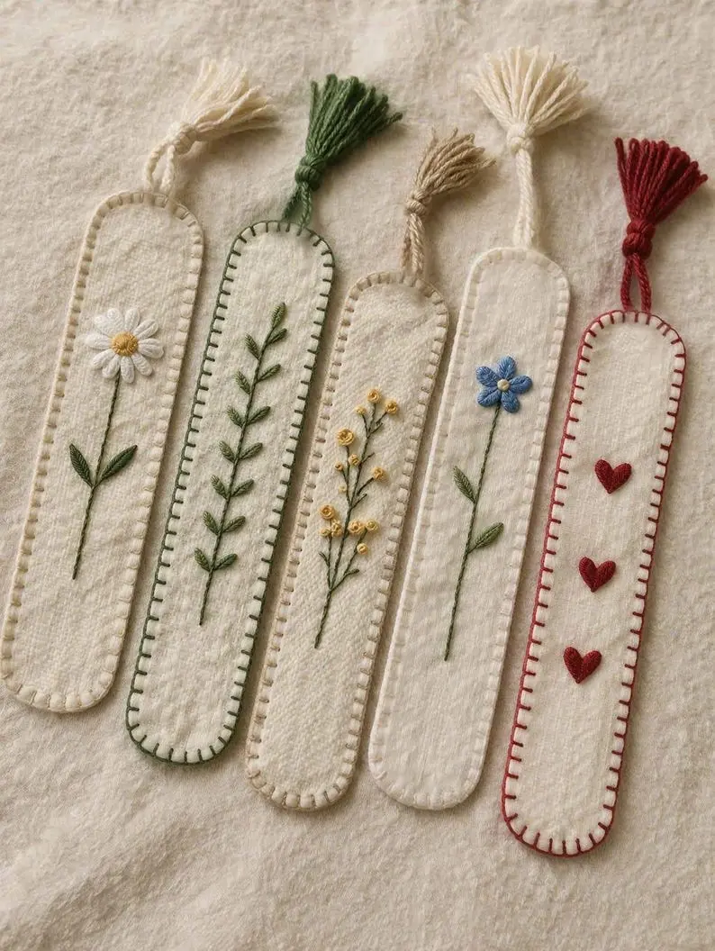 Hand-Embroidered Daisy Bouquet Bookmarks for Learning & Decor