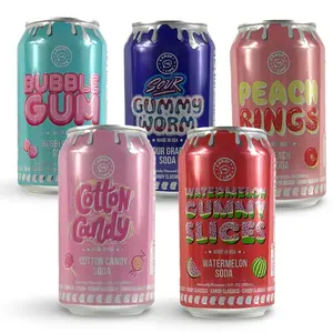 Candy Lips Brand Candy Flavored Sodas, Made in USA | Bubble Gum, Grape Gummy , Watermelon Slices, Peach Ring and Cotton Candy
