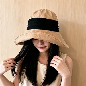 Women's Japanese-Style Linen Fisherman Sun Hat - Rollable Wide Brim, Simple Design, Flattering Slimming Effect, UV Protection