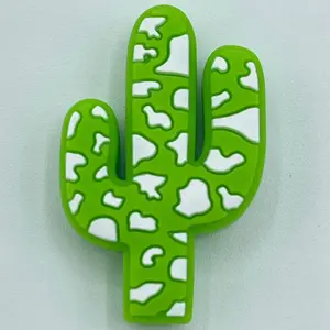 Leopard print cactus desert green white Wild West silicone focal bead
