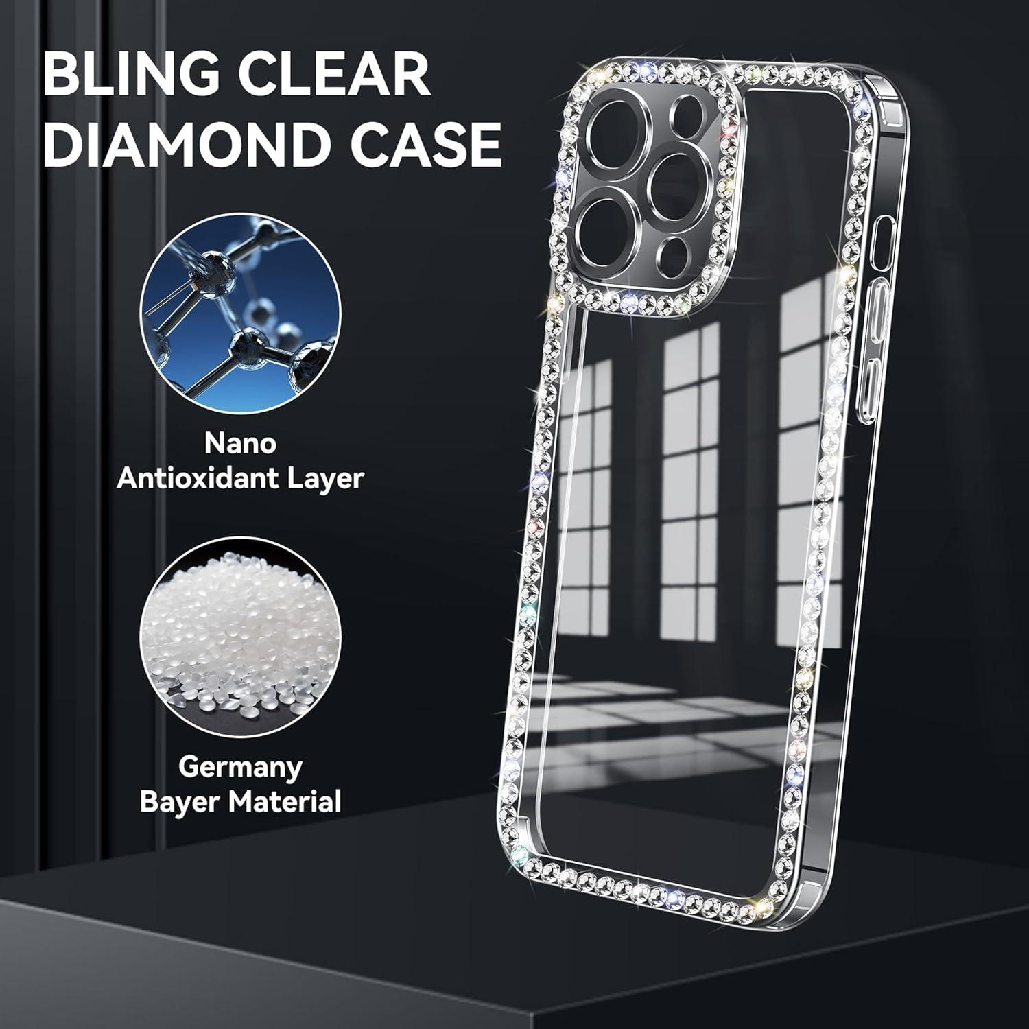 【Cute】Luxury Bling Diamond Rhinestone Clear iPhone Case, Glitter Sparkle 3D Gem Design Soft Silicone Cover, Anti-Scratch Shockproof Protective Case For iPhone 12 13 14 15 16 17 Pro ProMax Plus, Cute Fashion Girly Case For Women Girls