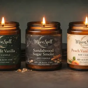 MoonSpill Studio Soy Candle Trio 60+ HR Burn Time All Natural Aromatherapy Candle