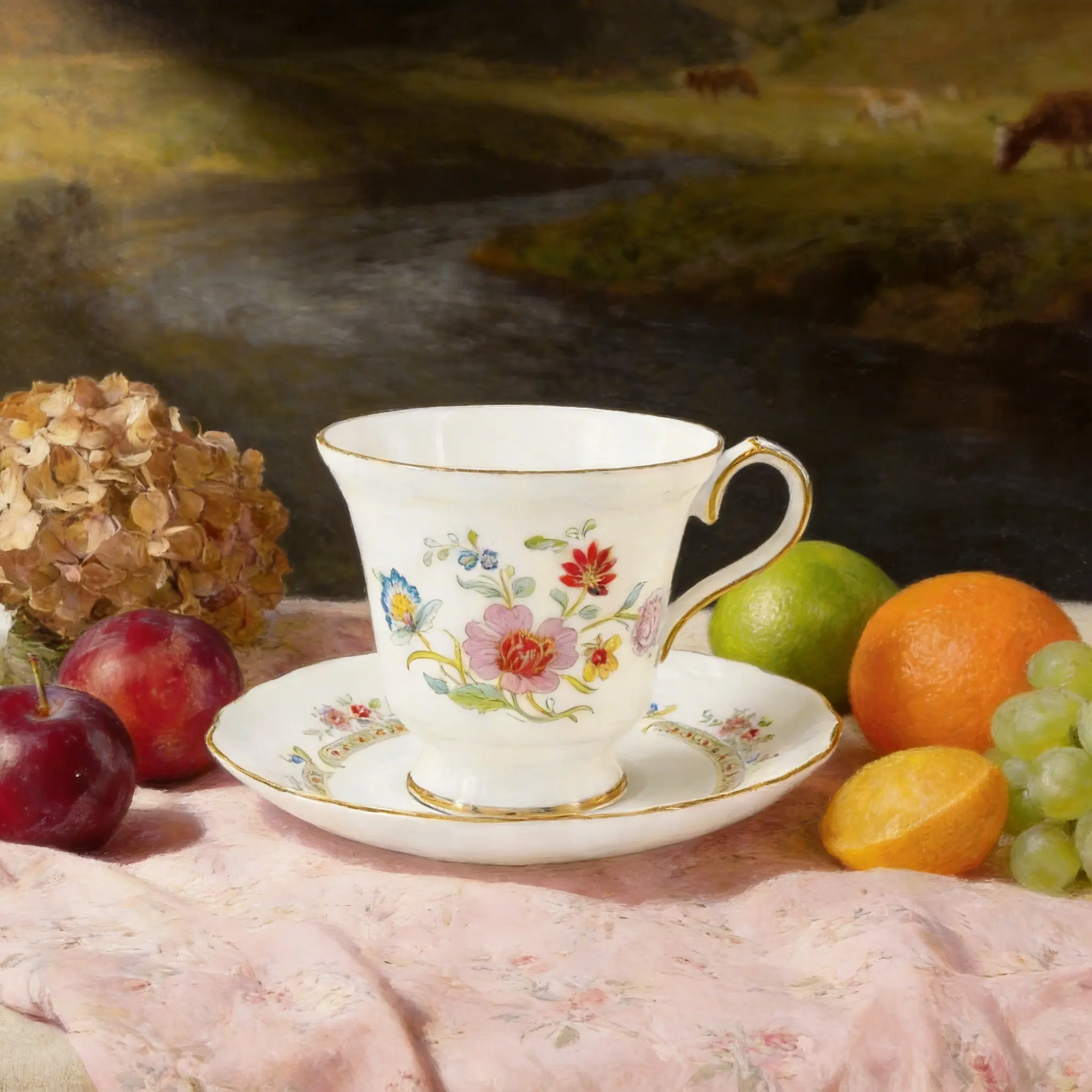 Aynsley Shangri-La Lancaster Lead-Free & Cadmium-Free Complete 7-Piece Tea Cup & Saucer Set - Floral Rose Vine Accents, Classic Design, Serenity Focused, 200ml Creamer, 200ml Sugar Bowl, All-Seasons Heirloom Kitchen Tea & Coffeeware Gift