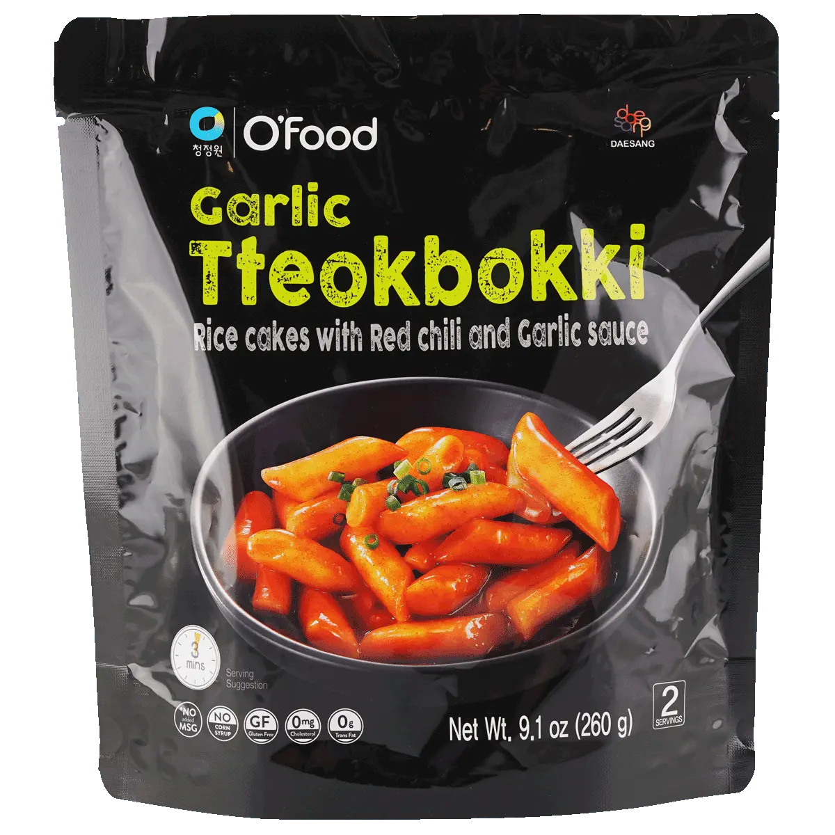O'Food Garlic Tteokbokki - Rice Cakes with Red Chili & Garlic Sauce, 9.1oz