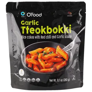 O'Food Garlic Tteokbokki - Rice Cakes with Red Chili & Garlic Sauce, 9.1oz