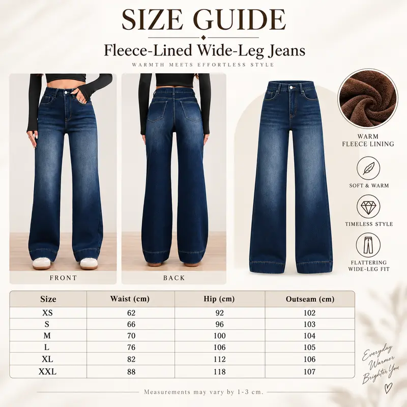 Women’s Basic Fleece-Lined High-Waisted Wide-Leg Pocketed Denim Jeans, Warm Thermal Lady’s Casual Wear Full-Length Loose Bottoms with Pockets for Fall Winter Cold Weather Outfits Women’s Basic Fleece-Lined High-Waisted Wide-Leg Pocketed Denim Jeans, Warm Thermal Lady’s Casual Wear Full-Length Loose Bottoms with Pockets for Fall Winter Cold Weather Outfits