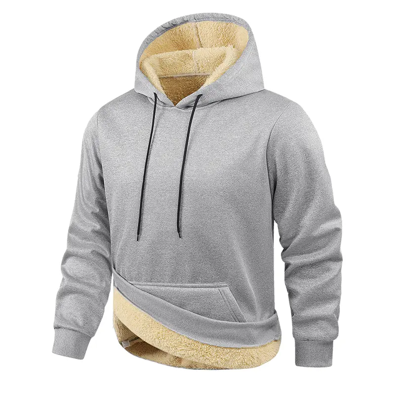 Men's Casual Thickened Pullover Heavy Sweatshirt Hoodie - Menswear Long Sleeve Fleece-Lined, Loose Relaxed Fit Polyester, Adjustable Drawstring Hood, Front Kangaroo Pocket, Ribbed Cuffs & Hem for Autumn Winter
