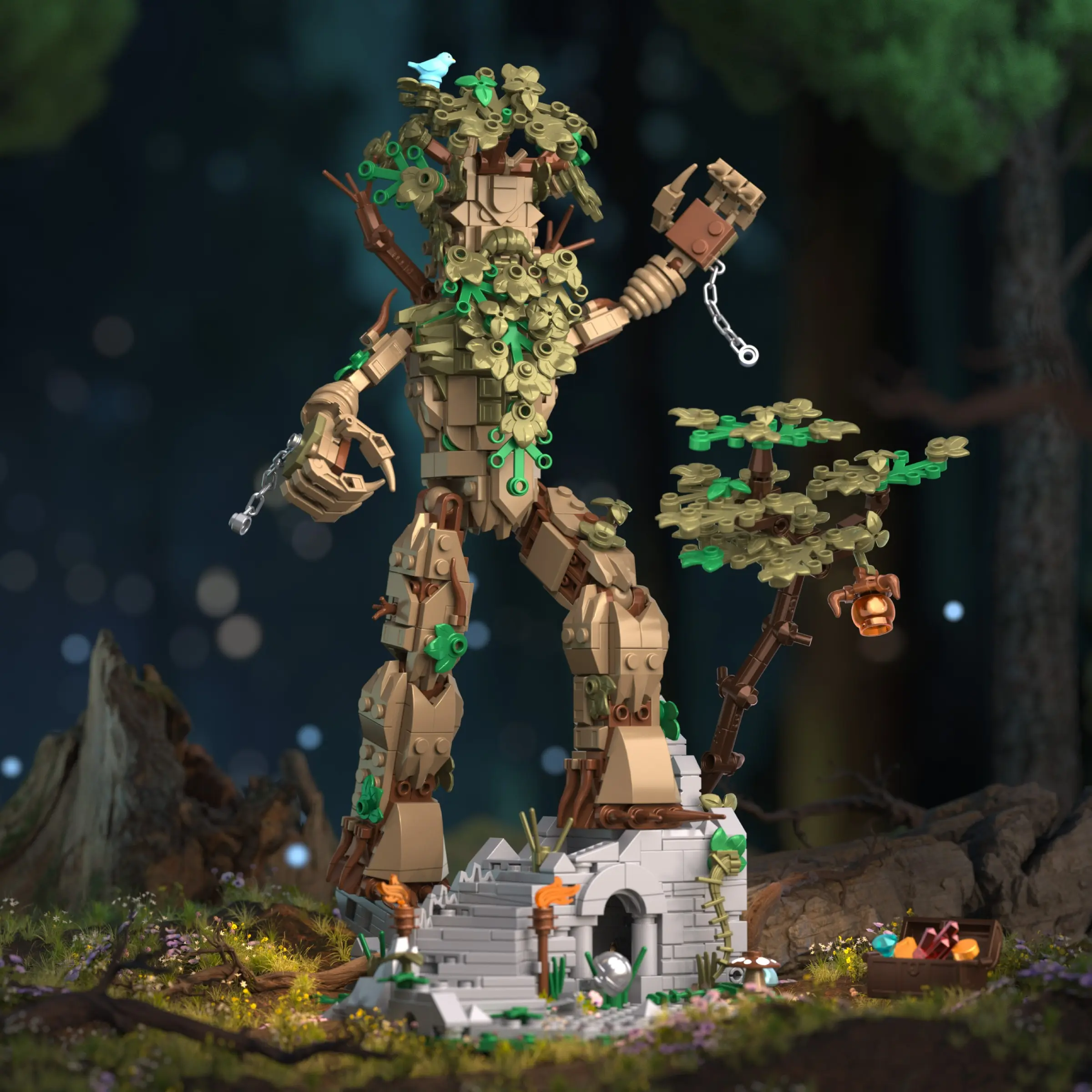 Alien Monster City Ancient Soul Stem Building Blocks Set, 942 Pieces, Alien Human Statue & Castle Model, Room Living Room Decor, Fun Collection Gift