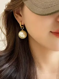 Hypoallergenic 14K Gold Plated Pearl Hoop Drop Earrings - Elegant Stylish Jewelry for Women's Daily Wear, Party & Special Occasions