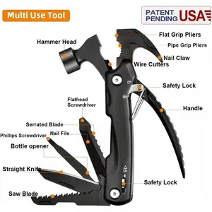 12-In-1 Multi-Functional Hammer Tool Set, Tool Kit, Home & Car Essential, Includes Hammer, Pliers, Screwdriver, Durable Rust-Resistant Metal, Safety Lock