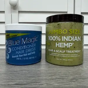 Blue Magic Conditioner Hair Dress 340g/12oz and Kuza Indian Hemp Hair & Scalp Treatment Jumbo size 18oz/510g.
