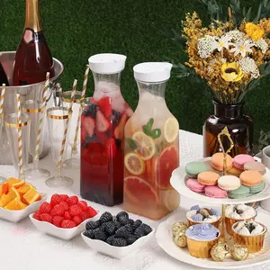 2/4pcs Square Juice Containers | 50oz Water Bottle with Flip Top Lid | Clear Plastic Pitcher for Beverages - Great Gift for Hydration - Iced Tea Pitcher