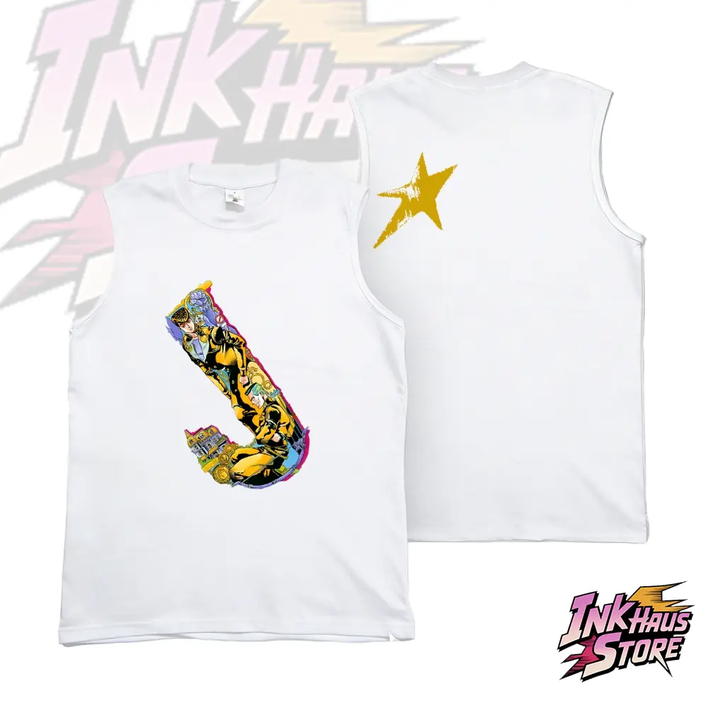 JoJo's Bizarre Adventure features an artwork with the letter "J" as its outline.--Sleeveless Cotton UnisexTank Top