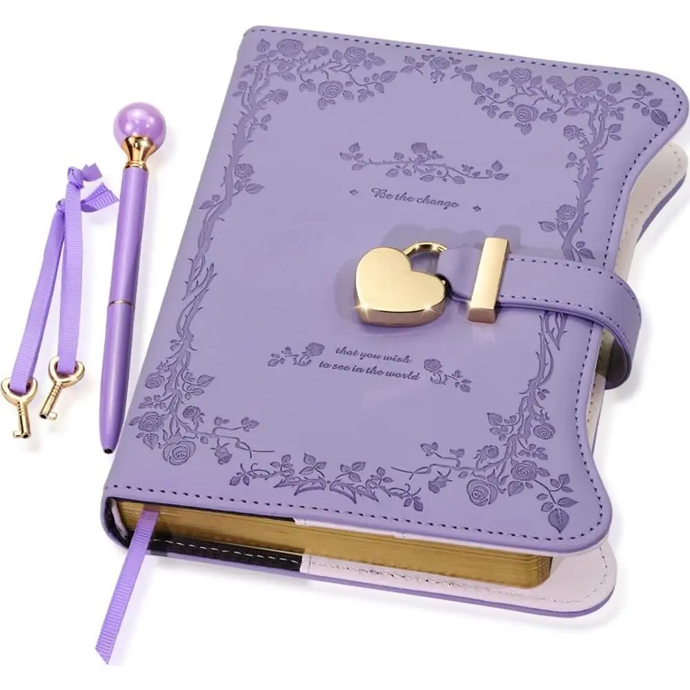 Floral Pattern Aesthetic Notebook with Lock & Key, 1/5 Counts Exquisite B6 Notebook with Pen, Secret Journal for Home School Dormitory Office, Travel Diary Notebook, Writing Stationery Office Supplies