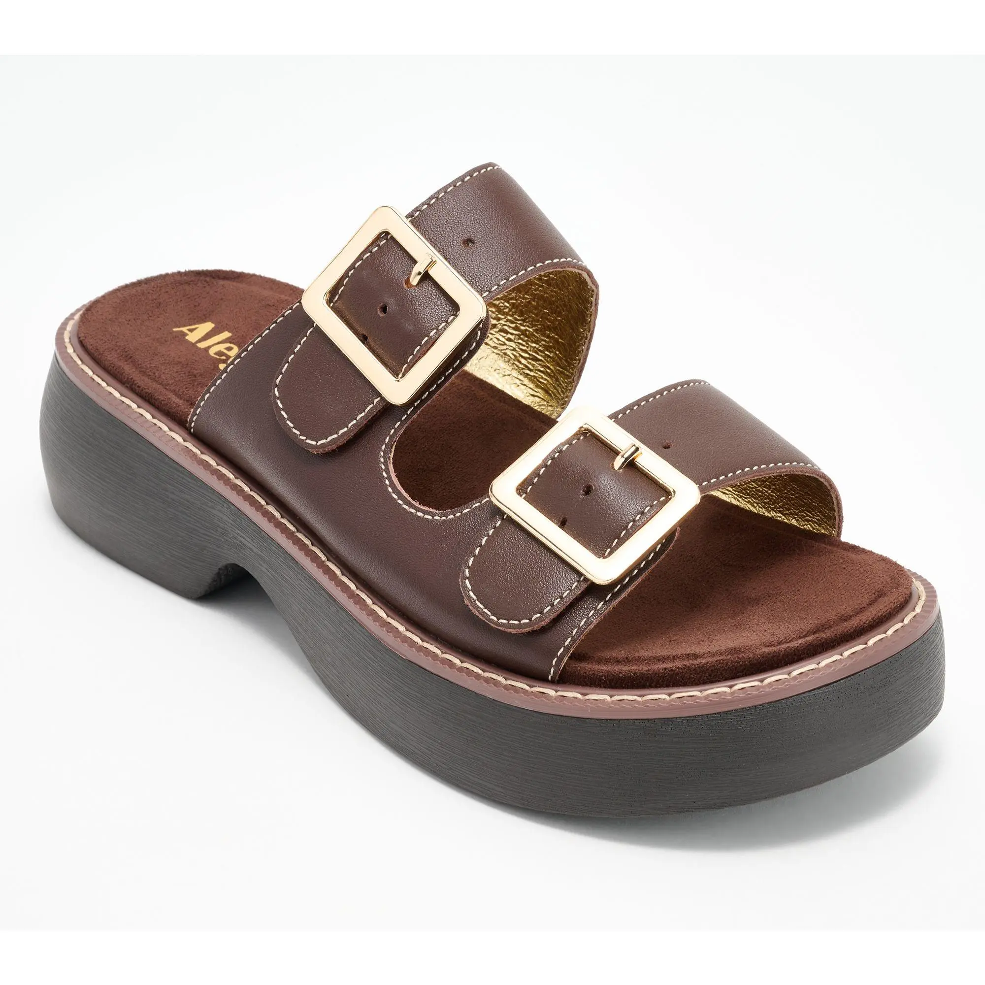 Alegria Adjustable Leather Double Buckle Slide Sandals - Iza