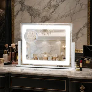 Rechargeable Vanity Mirror with Lights 14x12 LED Makeup Mirror Smart Touch Control 3 Color Lighting Adjustable Brightness Cosmetic Mirror for Bedroom Vanity Desk Beauty Routine