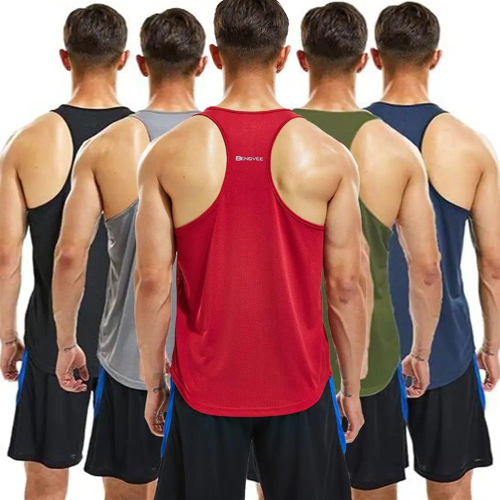 Men's Y-Back Stringer Muscle Tank Tops 3/5 Pack, Quick-Dry Polyester Activewear Fitness Vest, Breathable Workout Tops for Gym, Bodybuilding, Biking, Athletic & Fitness Clothes