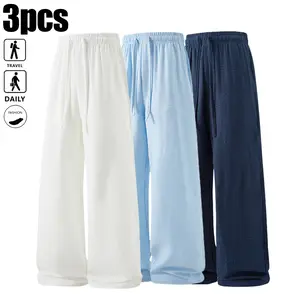 3-pack women’s summer lightweight, breathable casual pants for couples; solid-color straight-leg long pants—simple and versatile, casual and stylish. Made from polyester fiber, featuring a drawstring and pockets. Fashionable and versatile for everyday out